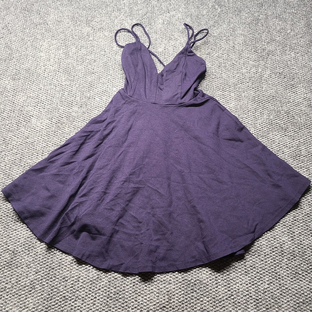 Windsor Fit & Flare Skater Dress Women Small Purple Strappy Back Plunging V-Neck